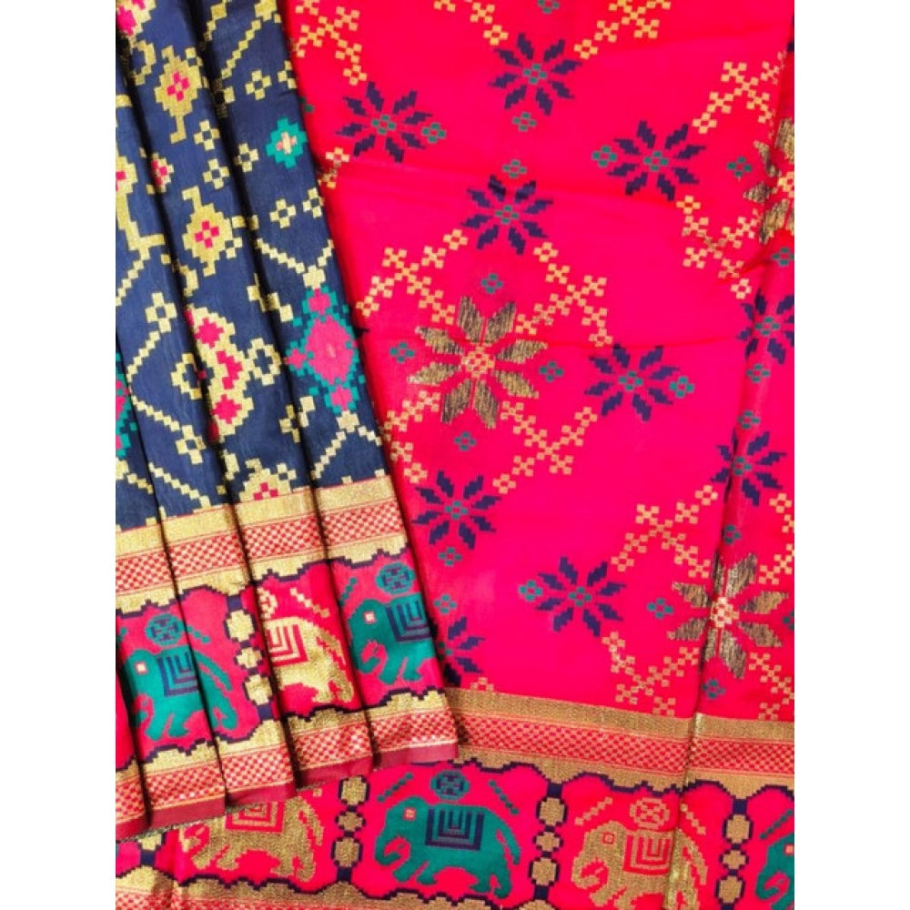 Seduva Women's Patola Silk Meena And Zari Woven Saree With Unstitched Blouse 5.5Mtr (Green)