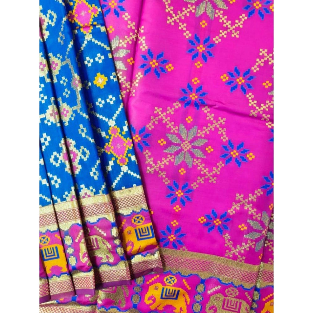 Seduva Women's Patola Silk Meena And Zari Woven Saree With Unstitched Blouse 5.5Mtr (Pink)