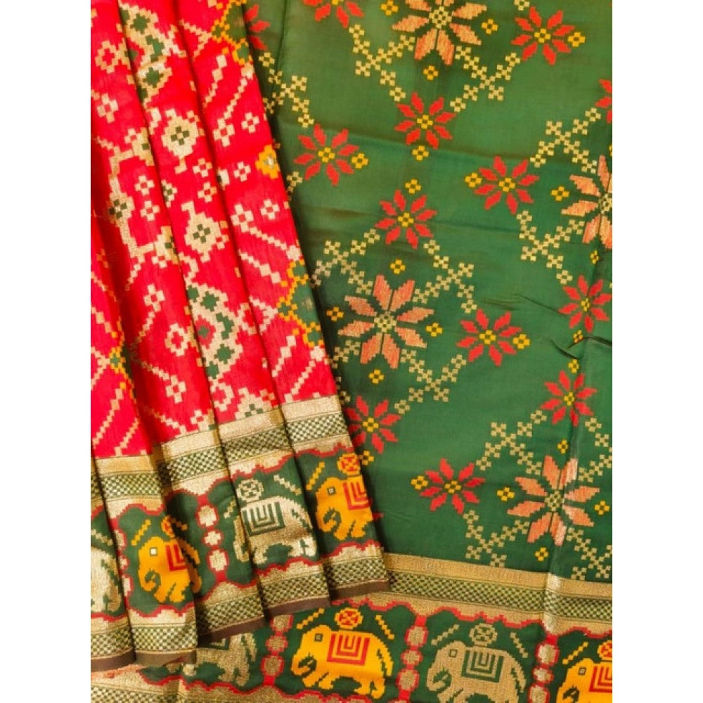 Seduva Women's Patola Silk Meena And Zari Woven Saree With Unstitched Blouse 5.5Mtr (Red)