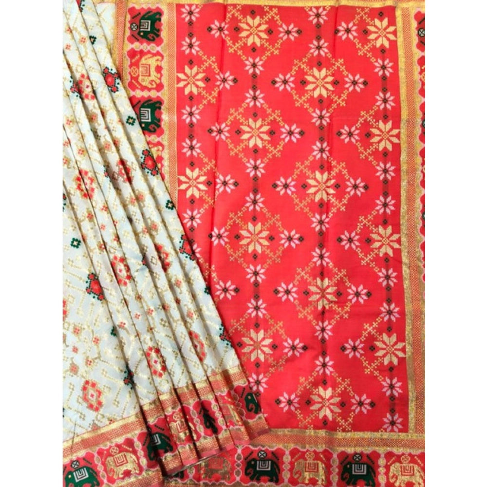 Seduva Women's Patola Silk Meena And Zari Woven Saree With Unstitched Blouse 5.5Mtr (White)