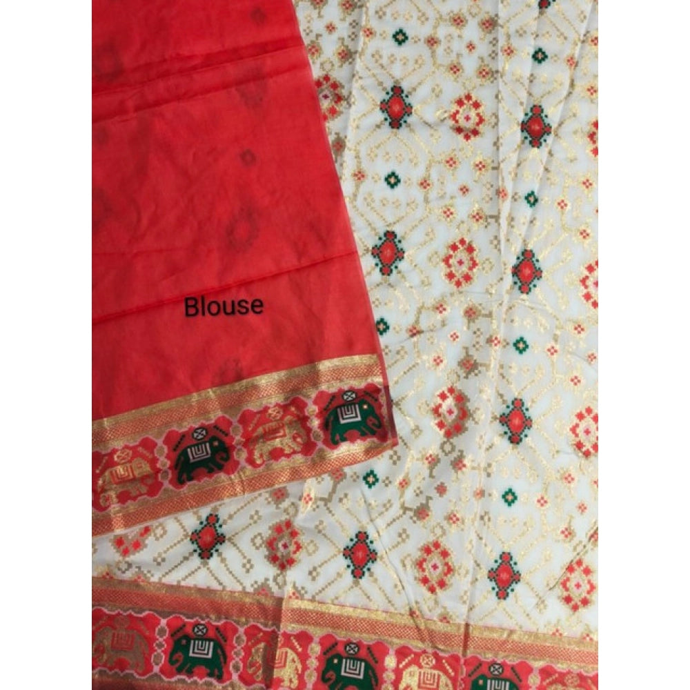 Seduva Women's Patola Silk Meena And Zari Woven Saree With Unstitched Blouse 5.5Mtr (White)
