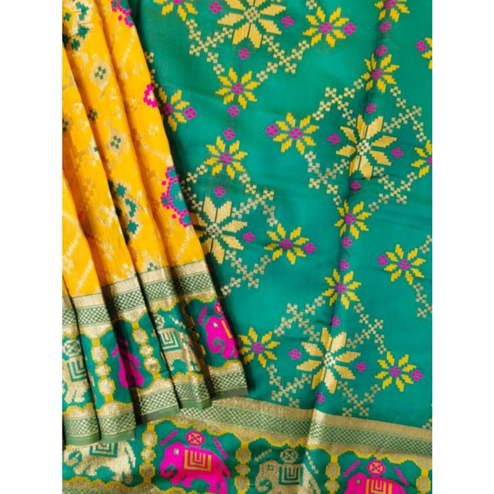 Seduva Women's Patola Silk Meena And Zari Woven Saree With Unstitched Blouse 5.5Mtr (Yellow)