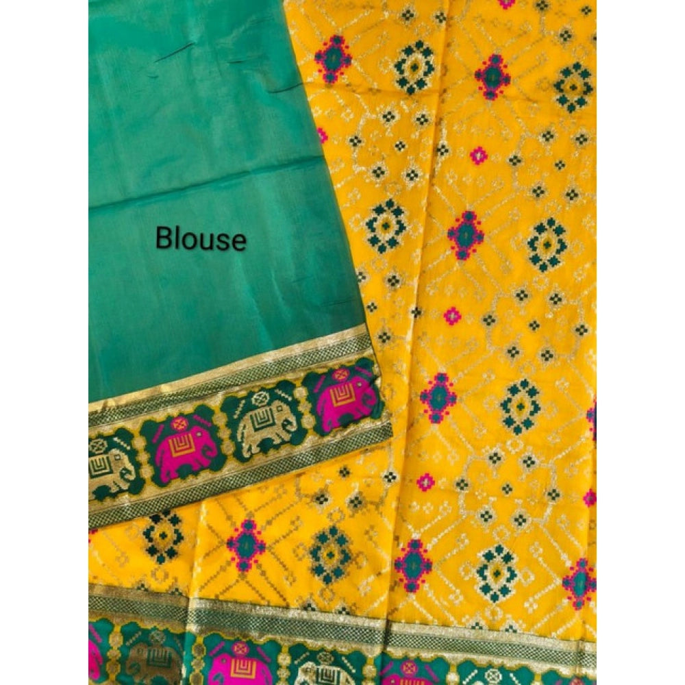 Seduva Women's Patola Silk Meena And Zari Woven Saree With Unstitched Blouse 5.5Mtr (Yellow)