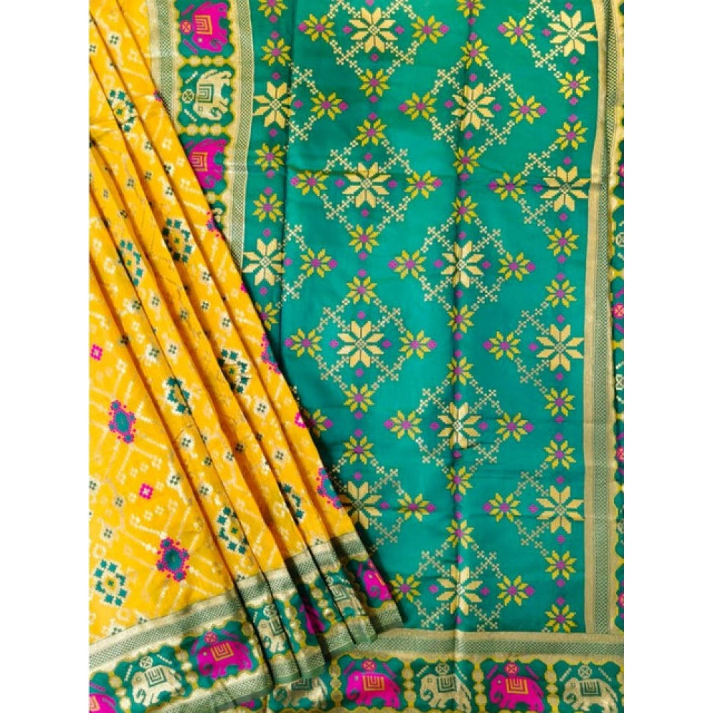 Seduva Women's Patola Silk Meena And Zari Woven Saree With Unstitched Blouse 5.5Mtr (Yellow)