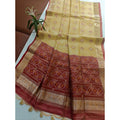 Seduva Women's Raw Silk Ikkat Saree With Unstitched Blouse 5.5Mtr (Beige)