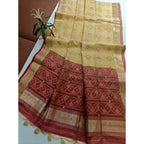 Seduva Women's Raw Silk Ikkat Saree With Unstitched Blouse 5.5Mtr (Beige)