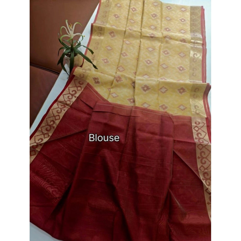 Seduva Women's Raw Silk Ikkat Saree With Unstitched Blouse 5.5Mtr (Beige)