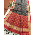 Seduva Women's Raw Silk Ikkat Saree With Unstitched Blouse 5.5Mtr (Black)