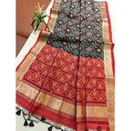 Seduva Women's Raw Silk Ikkat Saree With Unstitched Blouse 5.5Mtr (Black)