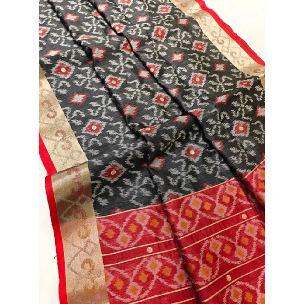 Seduva Women's Raw Silk Ikkat Saree With Unstitched Blouse 5.5Mtr (Black)