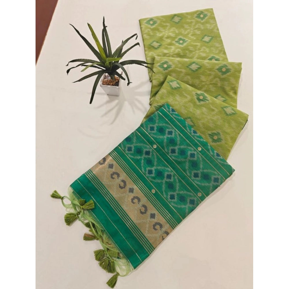 Seduva Women's Raw Silk Ikkat Saree With Unstitched Blouse 5.5Mtr (Green)