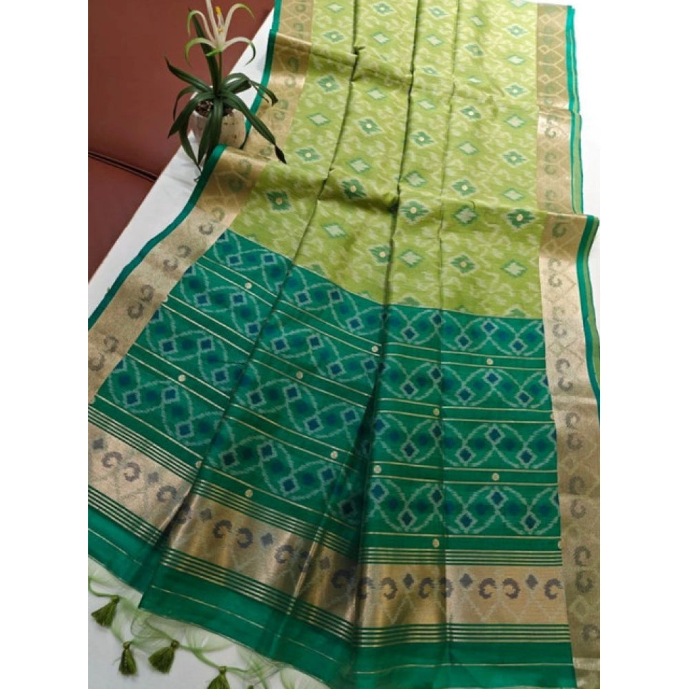 Seduva Women's Raw Silk Ikkat Saree With Unstitched Blouse 5.5Mtr (Green)