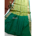 Seduva Women's Raw Silk Ikkat Saree With Unstitched Blouse 5.5Mtr (Green)