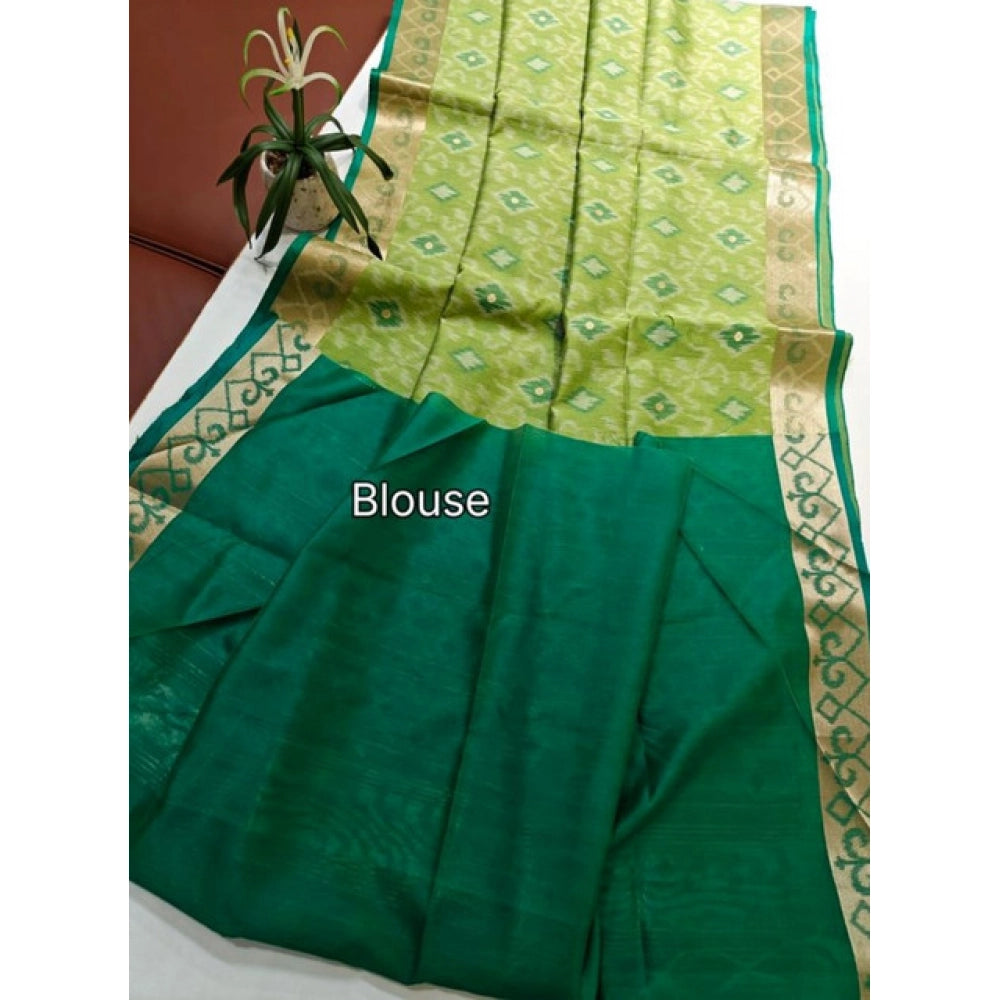 Seduva Women's Raw Silk Ikkat Saree With Unstitched Blouse 5.5Mtr (Green)