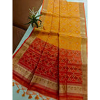 Seduva Women's Raw Silk Ikkat Saree With Unstitched Blouse 5.5Mtr (Mustard)
