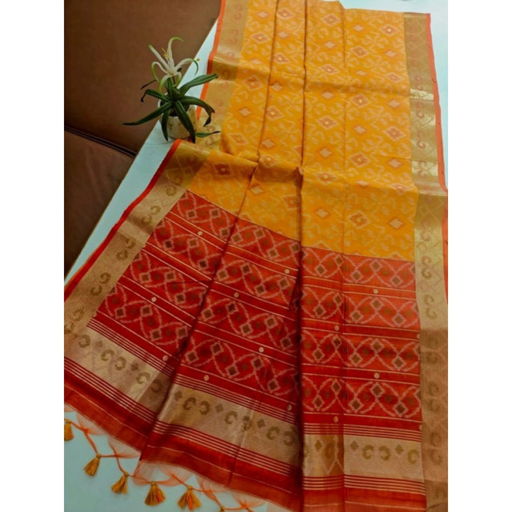 Seduva Women's Raw Silk Ikkat Saree With Unstitched Blouse 5.5Mtr (Mustard)