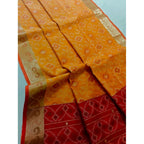 Seduva Women's Raw Silk Ikkat Saree With Unstitched Blouse 5.5Mtr (Mustard)