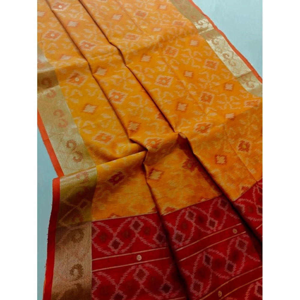 Seduva Women's Raw Silk Ikkat Saree With Unstitched Blouse 5.5Mtr (Mustard)