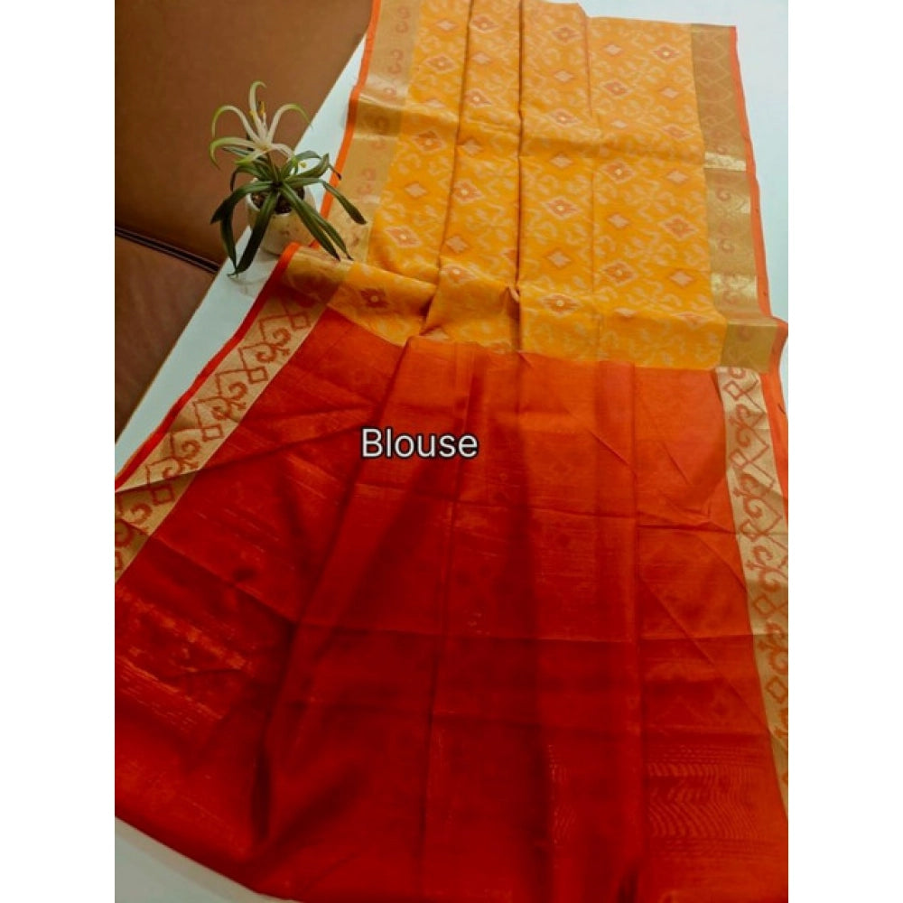 Seduva Women's Raw Silk Ikkat Saree With Unstitched Blouse 5.5Mtr (Mustard)
