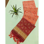 Seduva Women's Raw Silk Ikkat Saree With Unstitched Blouse 5.5Mtr (Peach)