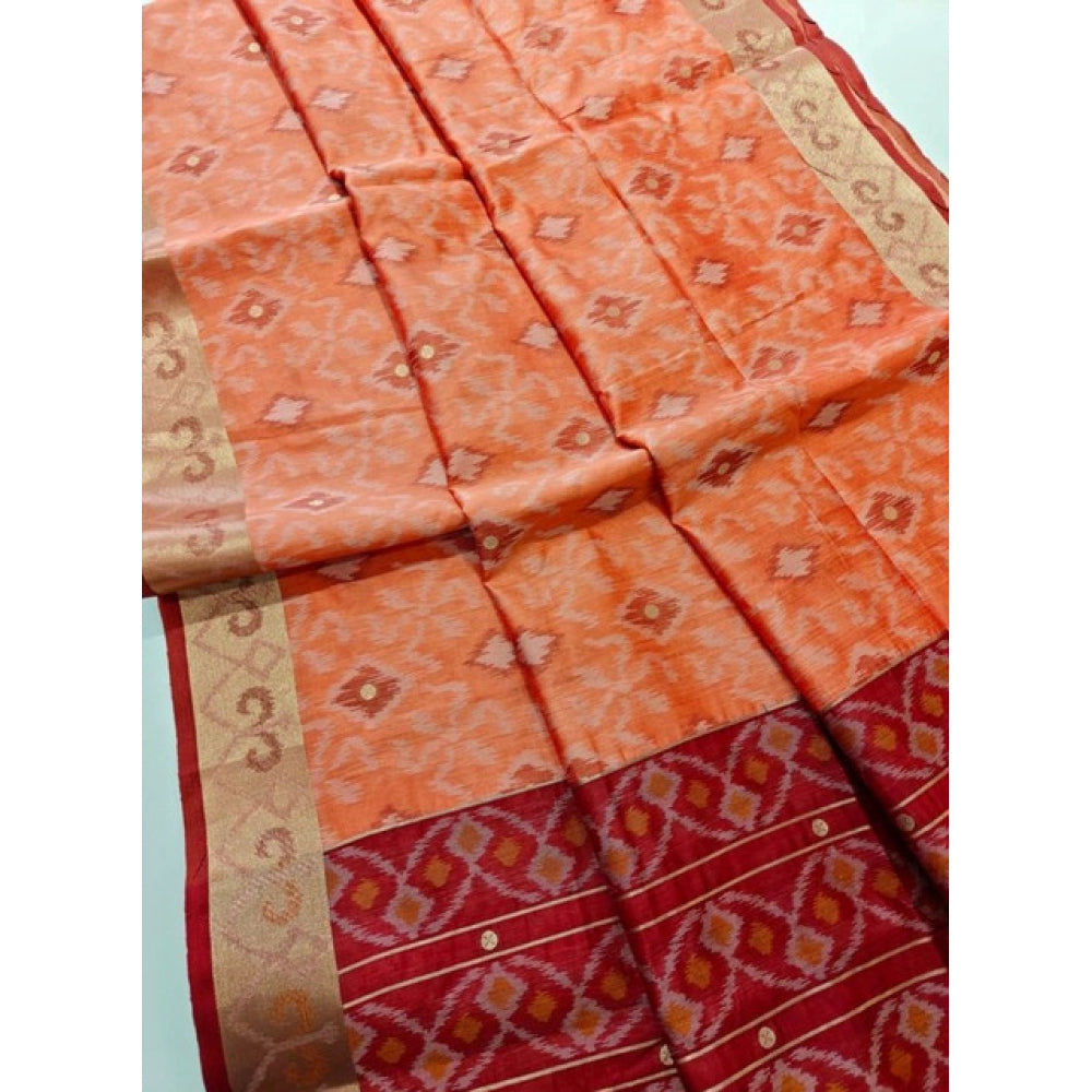 Seduva Women's Raw Silk Ikkat Saree With Unstitched Blouse 5.5Mtr (Peach)