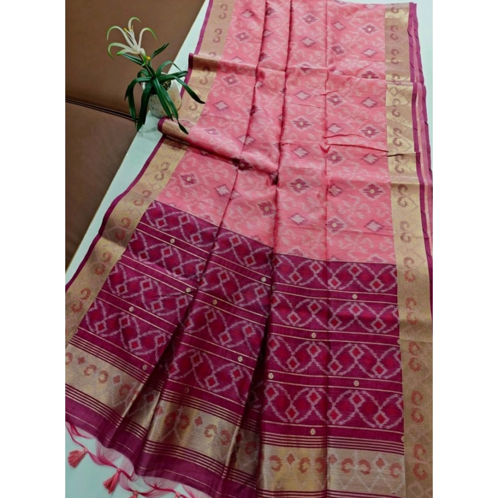 Seduva Women's Raw Silk Ikkat Saree With Unstitched Blouse 5.5Mtr (Pink)