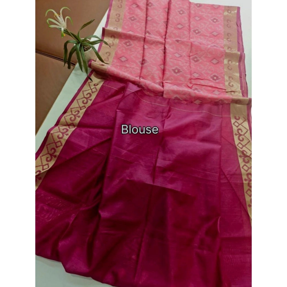 Seduva Women's Raw Silk Ikkat Saree With Unstitched Blouse 5.5Mtr (Pink)