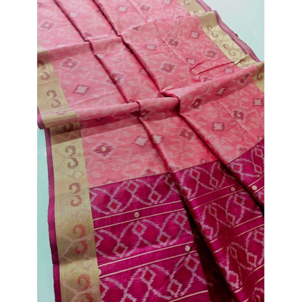 Seduva Women's Raw Silk Ikkat Saree With Unstitched Blouse 5.5Mtr (Pink)