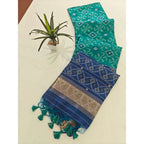 Seduva Women's Raw Silk Ikkat Saree With Unstitched Blouse 5.5Mtr (Sky Blue)