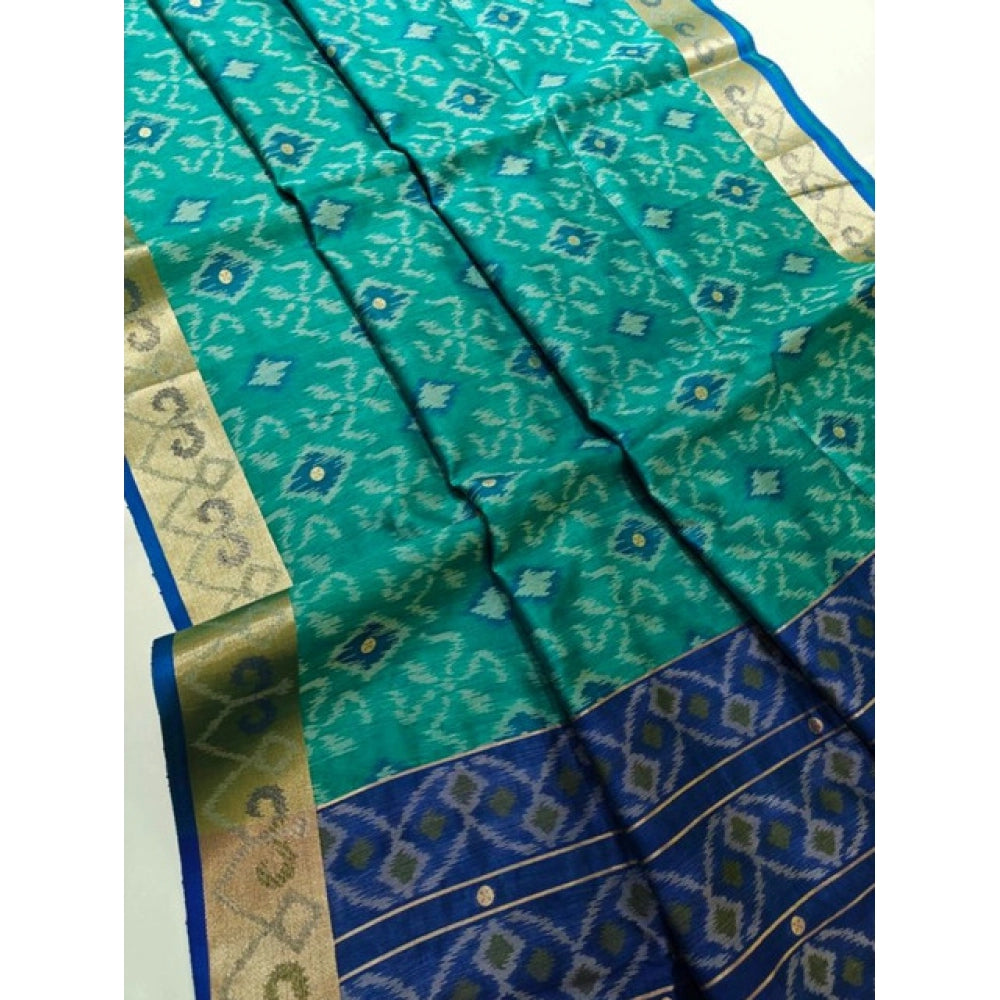 Seduva Women's Raw Silk Ikkat Saree With Unstitched Blouse 5.5Mtr (Sky Blue)