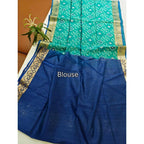 Seduva Women's Raw Silk Ikkat Saree With Unstitched Blouse 5.5Mtr (Sky Blue)