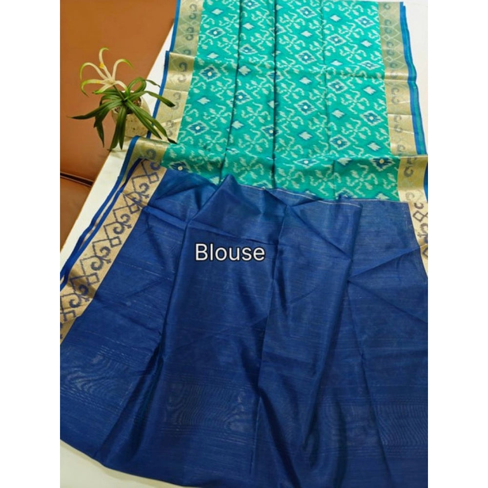 Seduva Women's Raw Silk Ikkat Saree With Unstitched Blouse 5.5Mtr (Sky Blue)