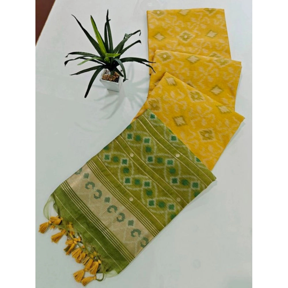 Seduva Women's Raw Silk Ikkat Saree With Unstitched Blouse 5.5Mtr (Yellow)