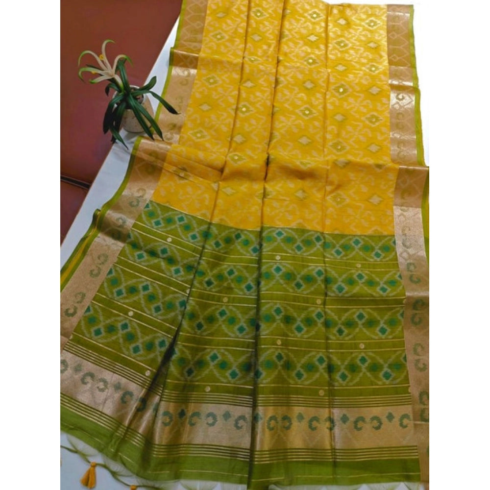 Seduva Women's Raw Silk Ikkat Saree With Unstitched Blouse 5.5Mtr (Yellow)