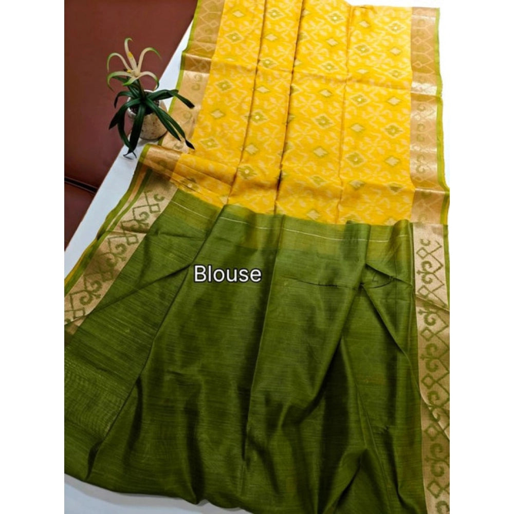 Seduva Women's Raw Silk Ikkat Saree With Unstitched Blouse 5.5Mtr (Yellow)