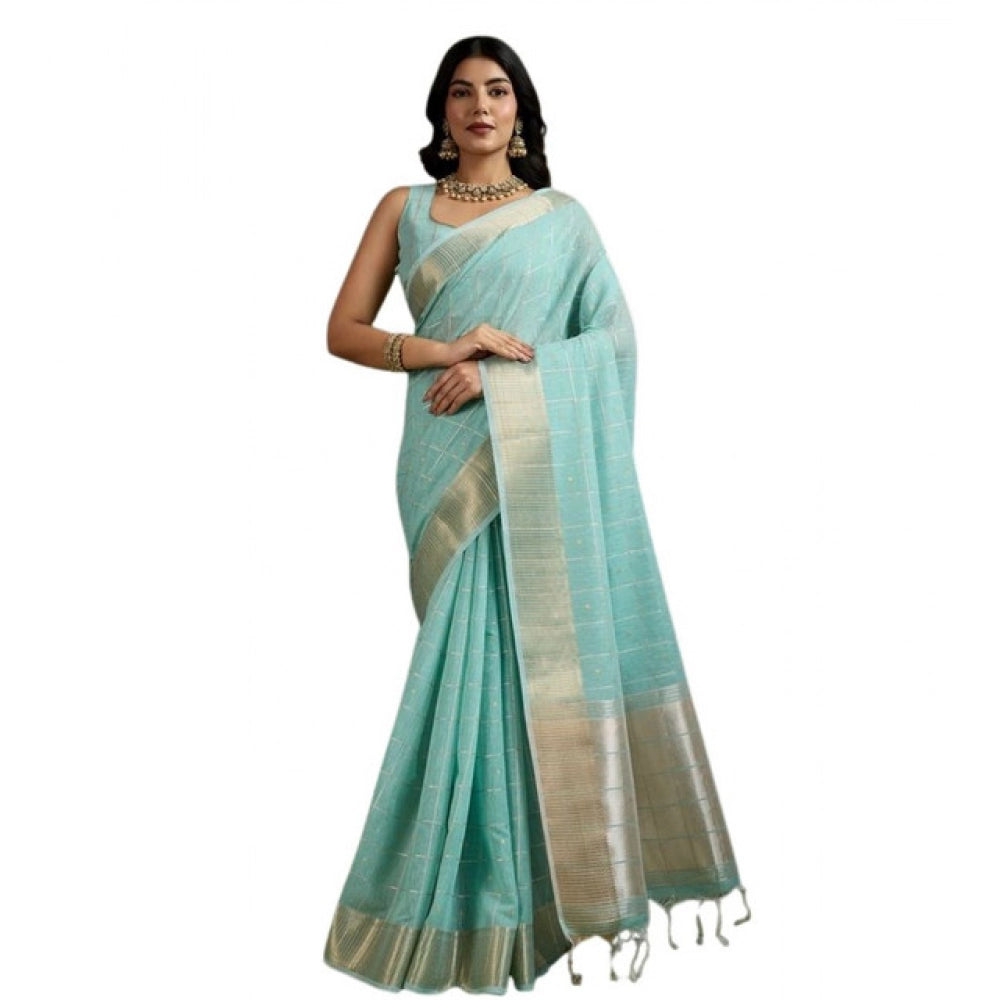 Seduva Women's Tissue Checks_With_Buttis Saree With Unstitched Blouse 5.5Mtr (Aqua_Blue)