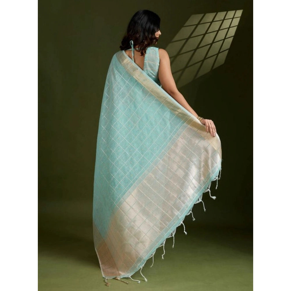 Seduva Women's Tissue Checks_With_Buttis Saree With Unstitched Blouse 5.5Mtr (Aqua_Blue)
