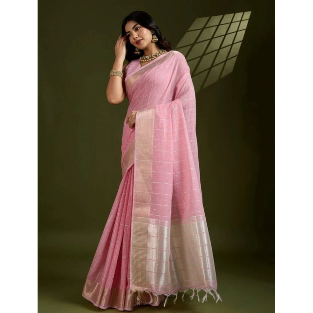 Seduva Women's Tissue Checks_With_Buttis Saree With Unstitched Blouse 5.5Mtr (Light_Pink)