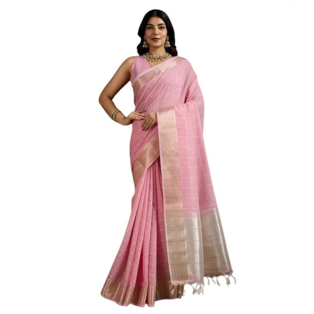 Seduva Women's Tissue Checks_With_Buttis Saree With Unstitched Blouse 5.5Mtr (Light_Pink)