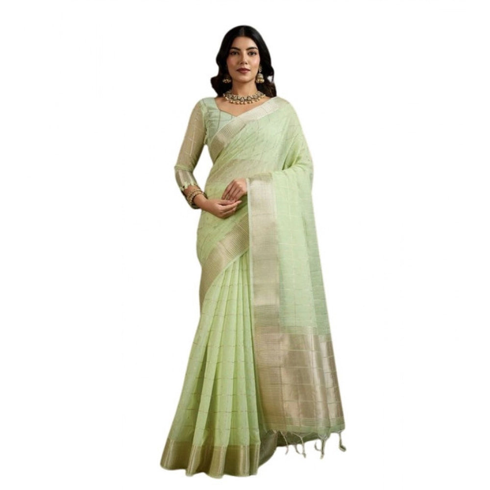Seduva Women's Tissue Checks_With_Buttis Saree With Unstitched Blouse 5.5Mtr (Light_Green)