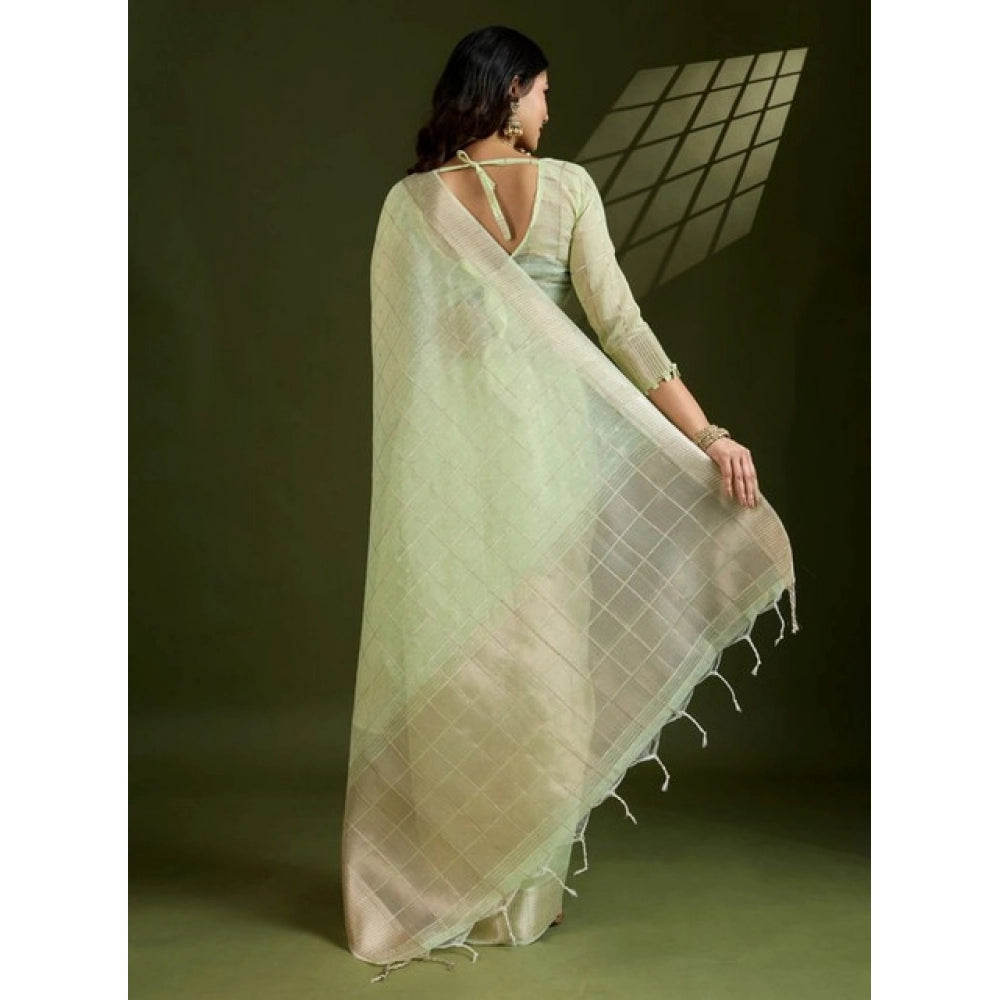 Seduva Women's Tissue Checks_With_Buttis Saree With Unstitched Blouse 5.5Mtr (Light_Green)