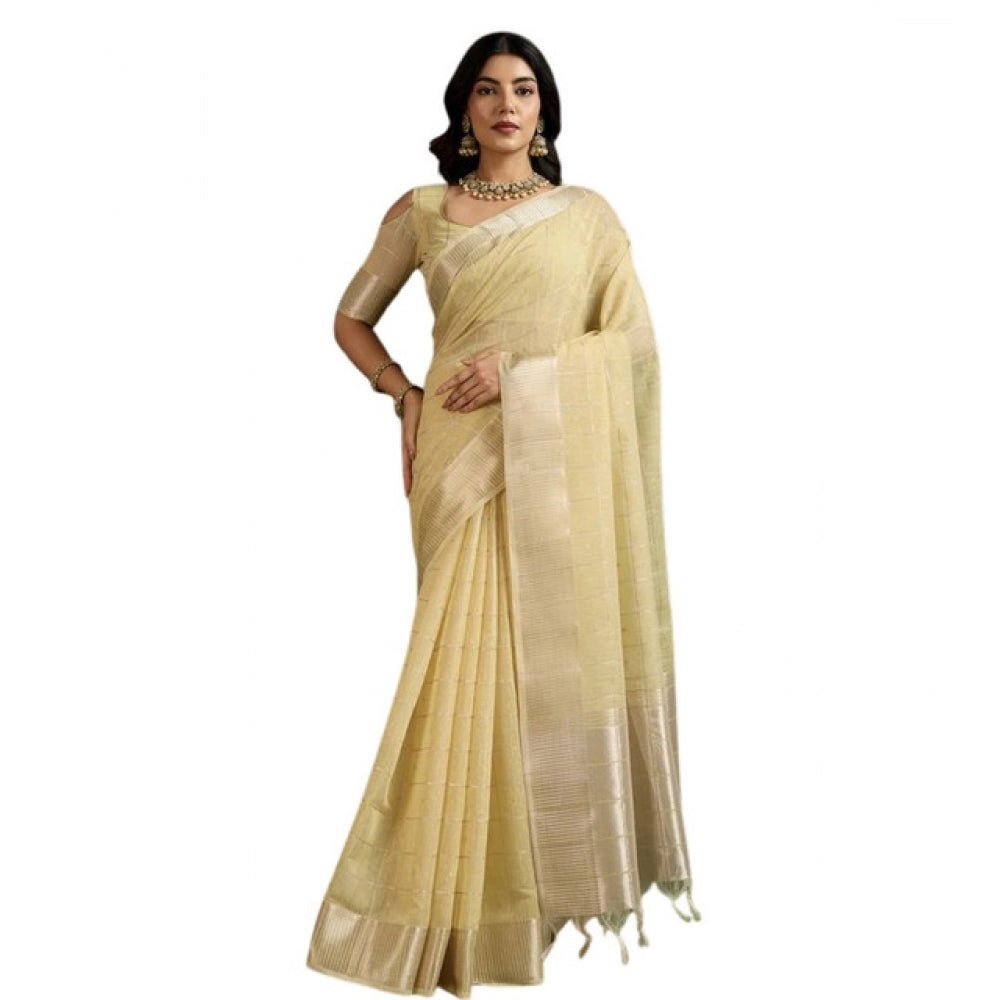 Seduva Women's Tissue Checks_With_Buttis Saree With Unstitched Blouse 5.5Mtr (Yellow)