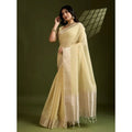 Seduva Women's Tissue Checks_With_Buttis Saree With Unstitched Blouse 5.5Mtr (Yellow)