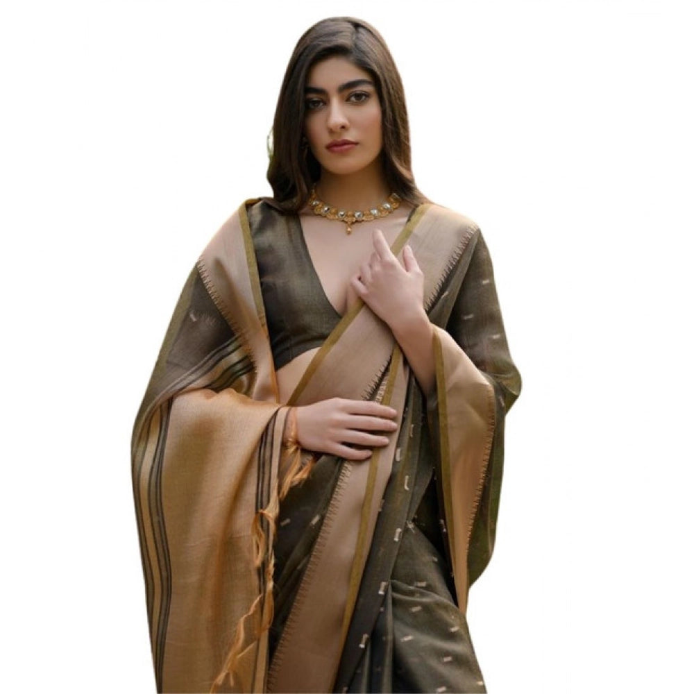Seduva Women's Silk_Blend Butti Pattern Saree With Unstitched Blouse 5.5Mtr (Coffee)