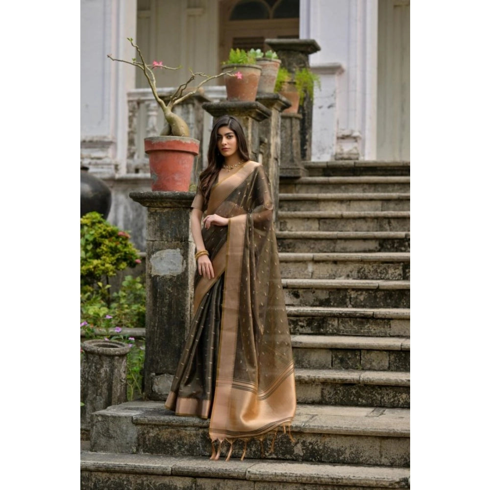 Seduva Women's Silk_Blend Butti Pattern Saree With Unstitched Blouse 5.5Mtr (Coffee)