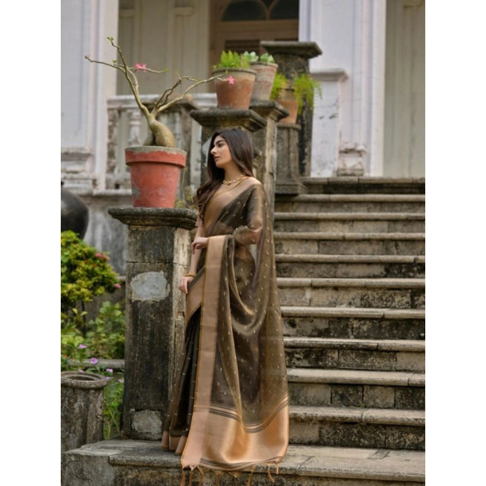 Seduva Women's Silk_Blend Butti Pattern Saree With Unstitched Blouse 5.5Mtr (Coffee)
