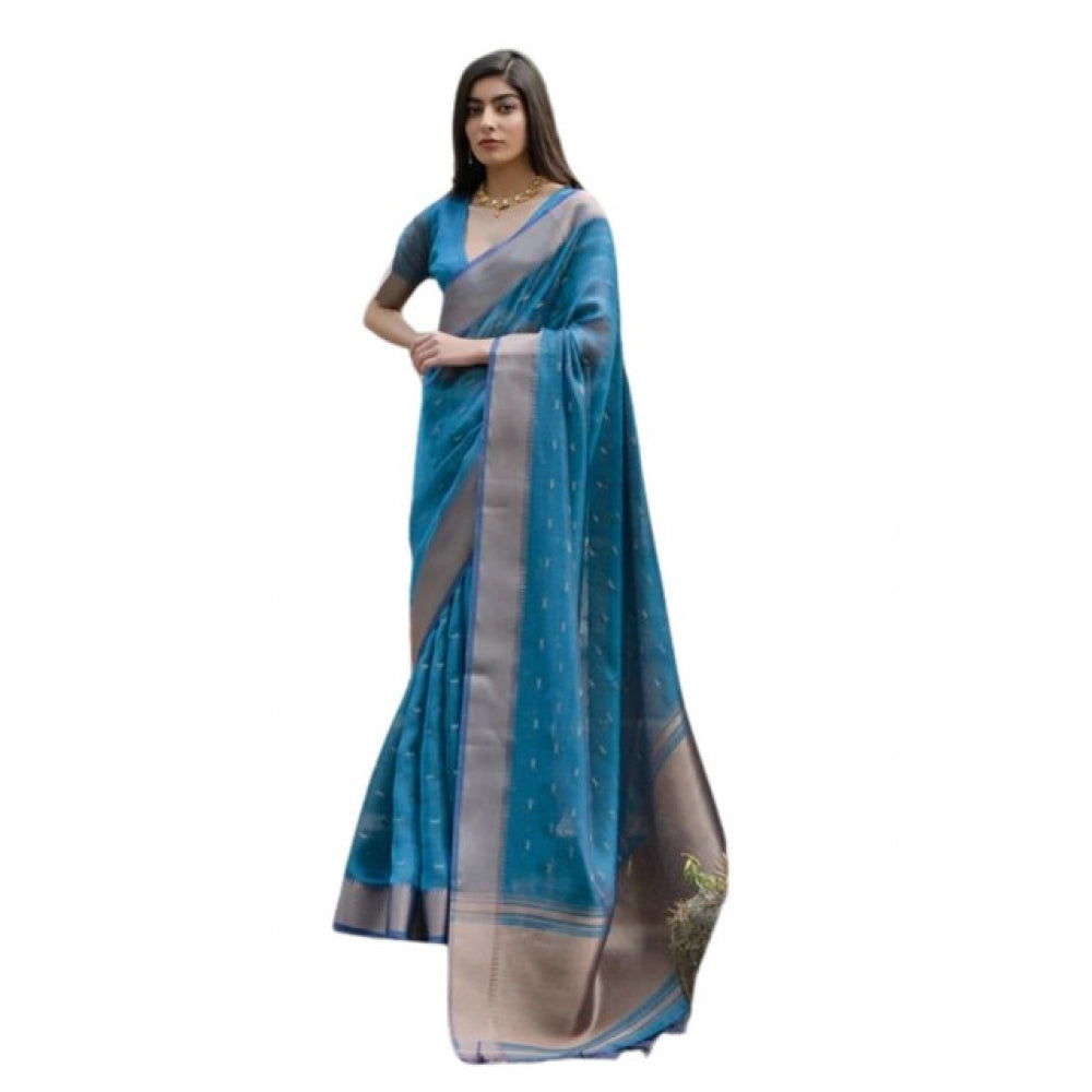 Seduva Women's Silk_Blend Butti Pattern Saree With Unstitched Blouse 5.5Mtr (Teal)