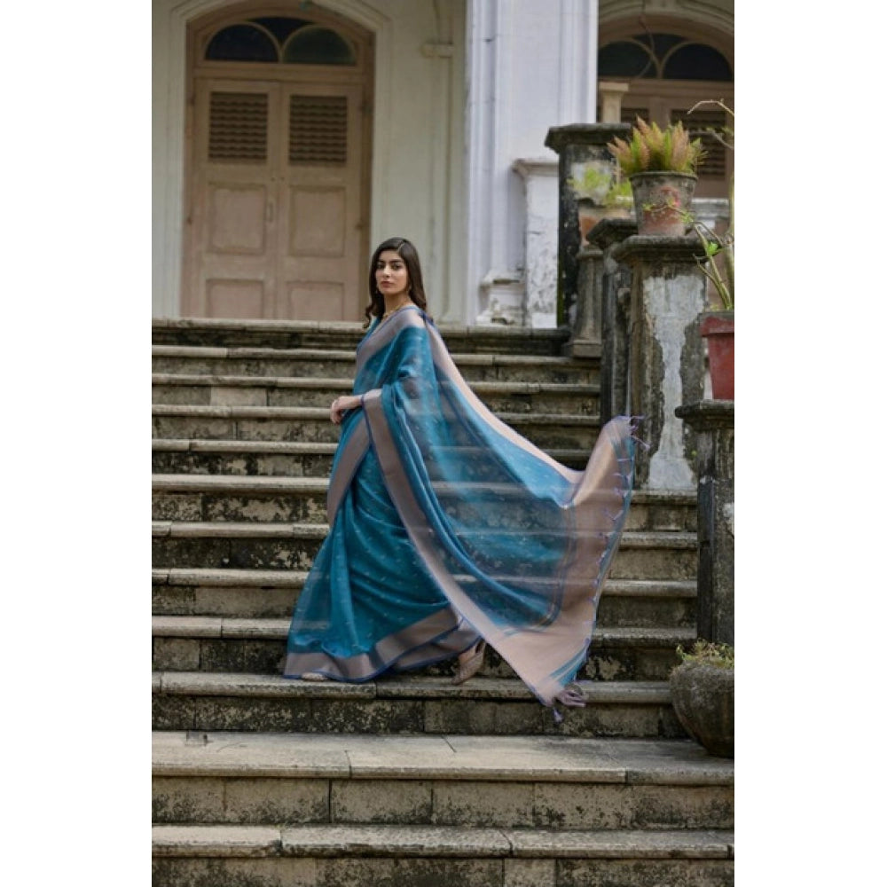 Seduva Women's Silk_Blend Butti Pattern Saree With Unstitched Blouse 5.5Mtr (Teal)