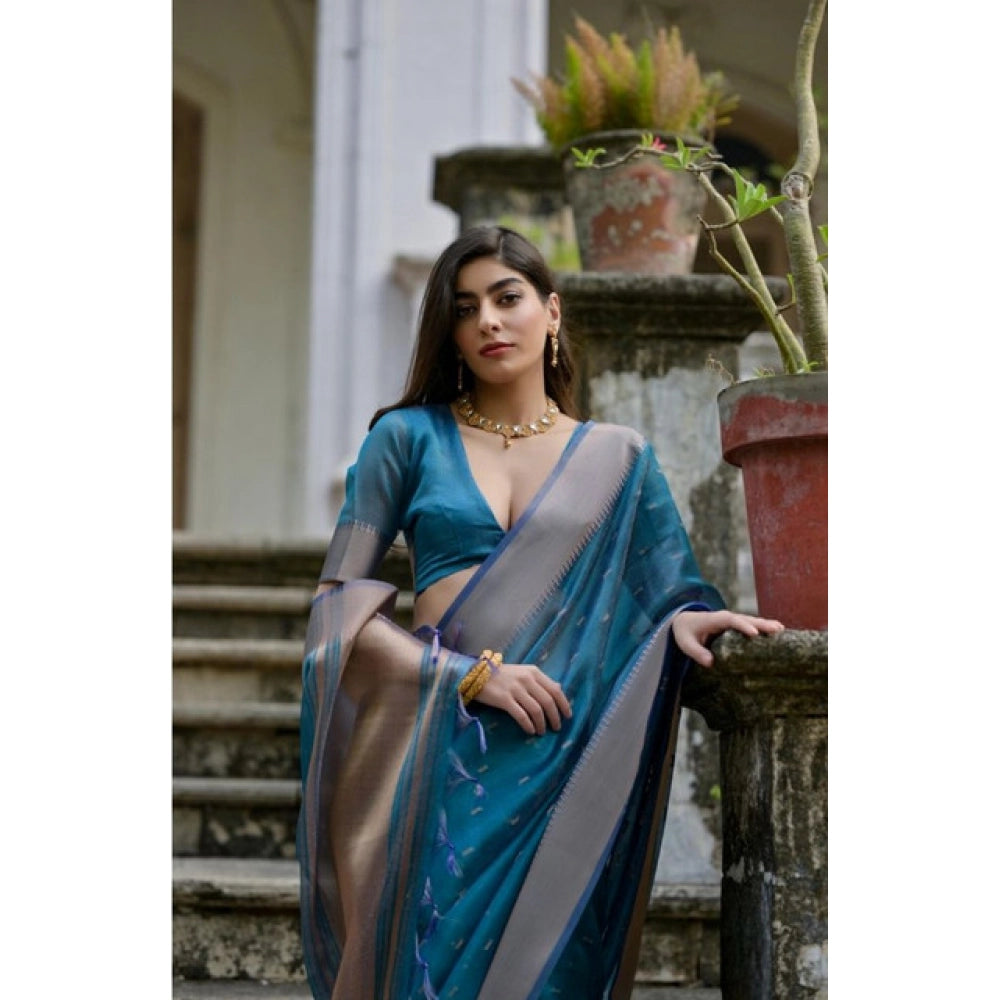 Seduva Women's Silk_Blend Butti Pattern Saree With Unstitched Blouse 5.5Mtr (Teal)