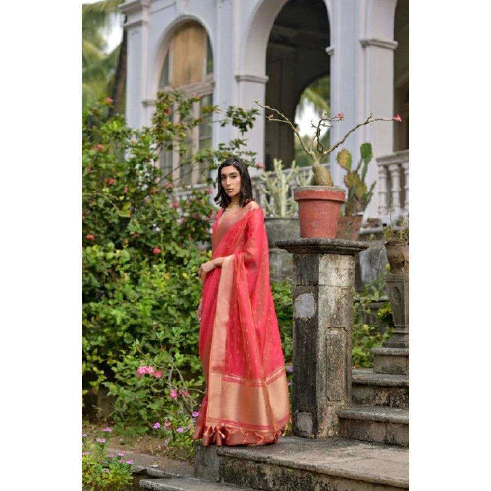 Seduva Women's Silk_Blend Butti Pattern Saree With Unstitched Blouse 5.5Mtr (Pink)